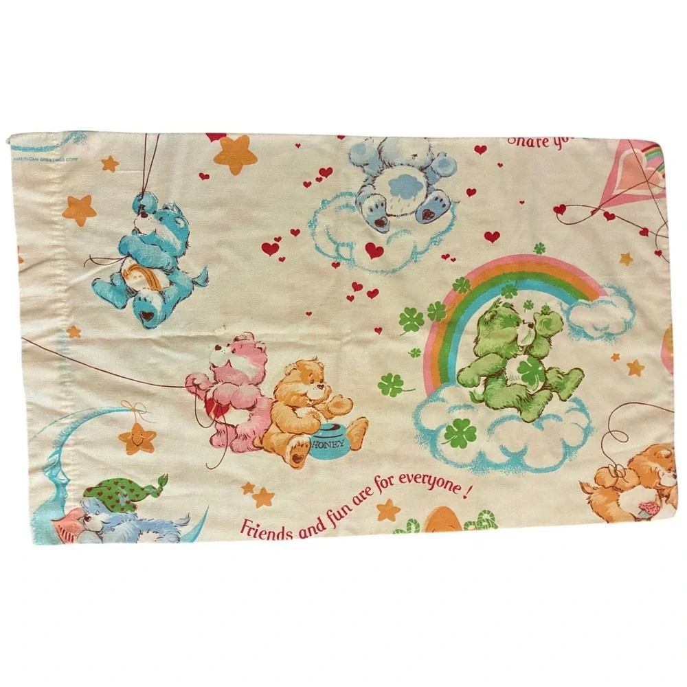 Vintage 1983 Care Bears Pillowcase American Greetings Rainbows Hearts 80s Kids